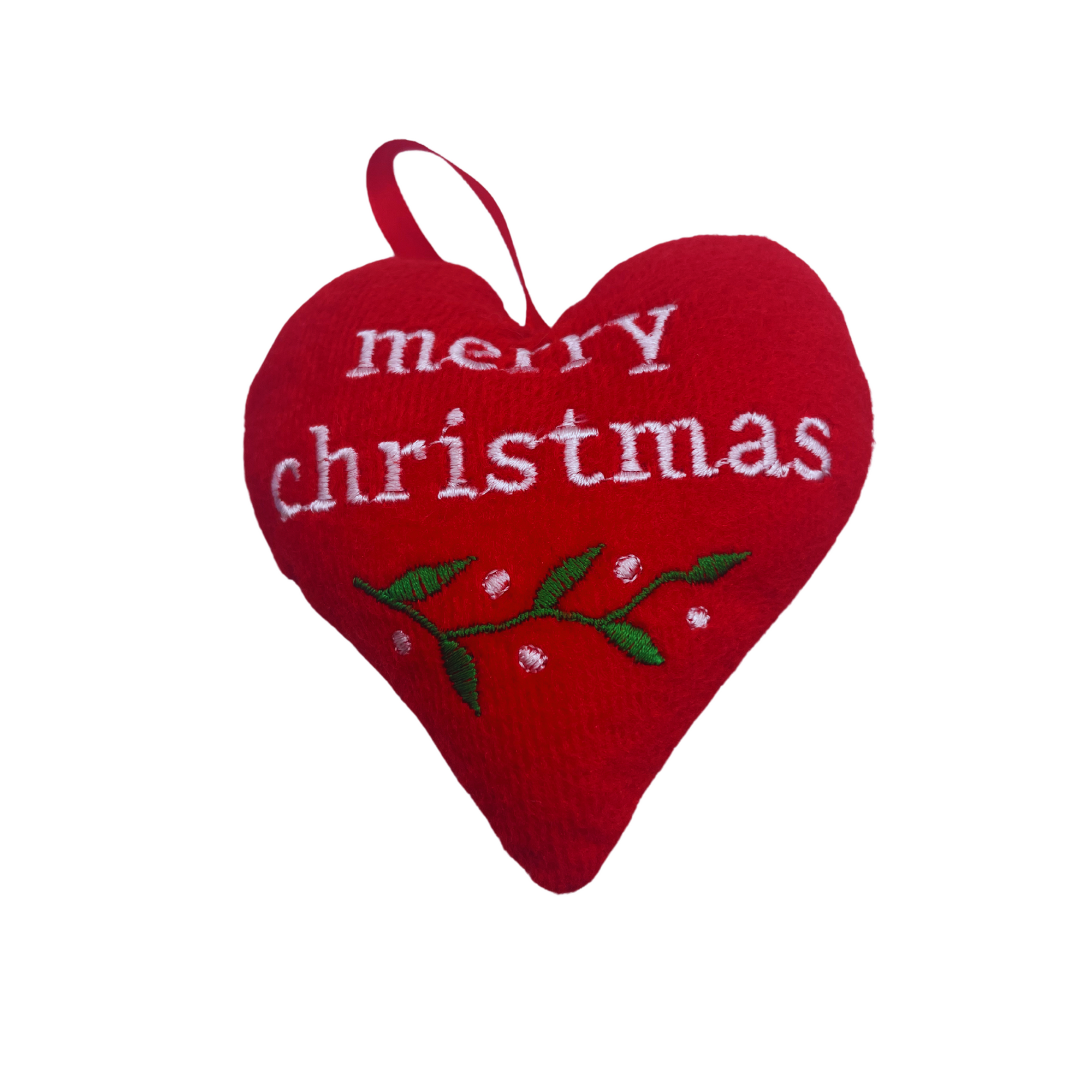 Kiyome Hanging Red Fabric Merry Christmas Heart Decoration 11 x 12cm
