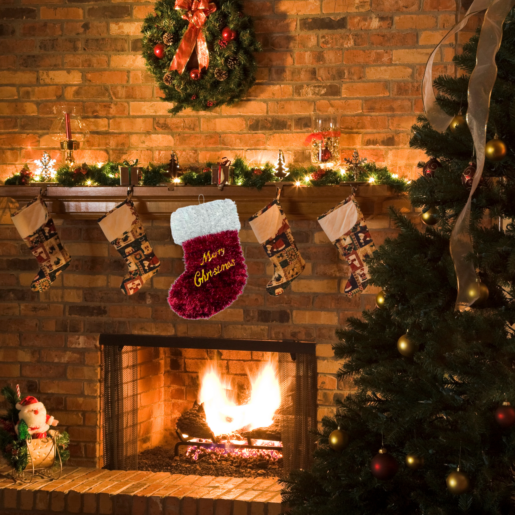 Tinsel Stocking Red