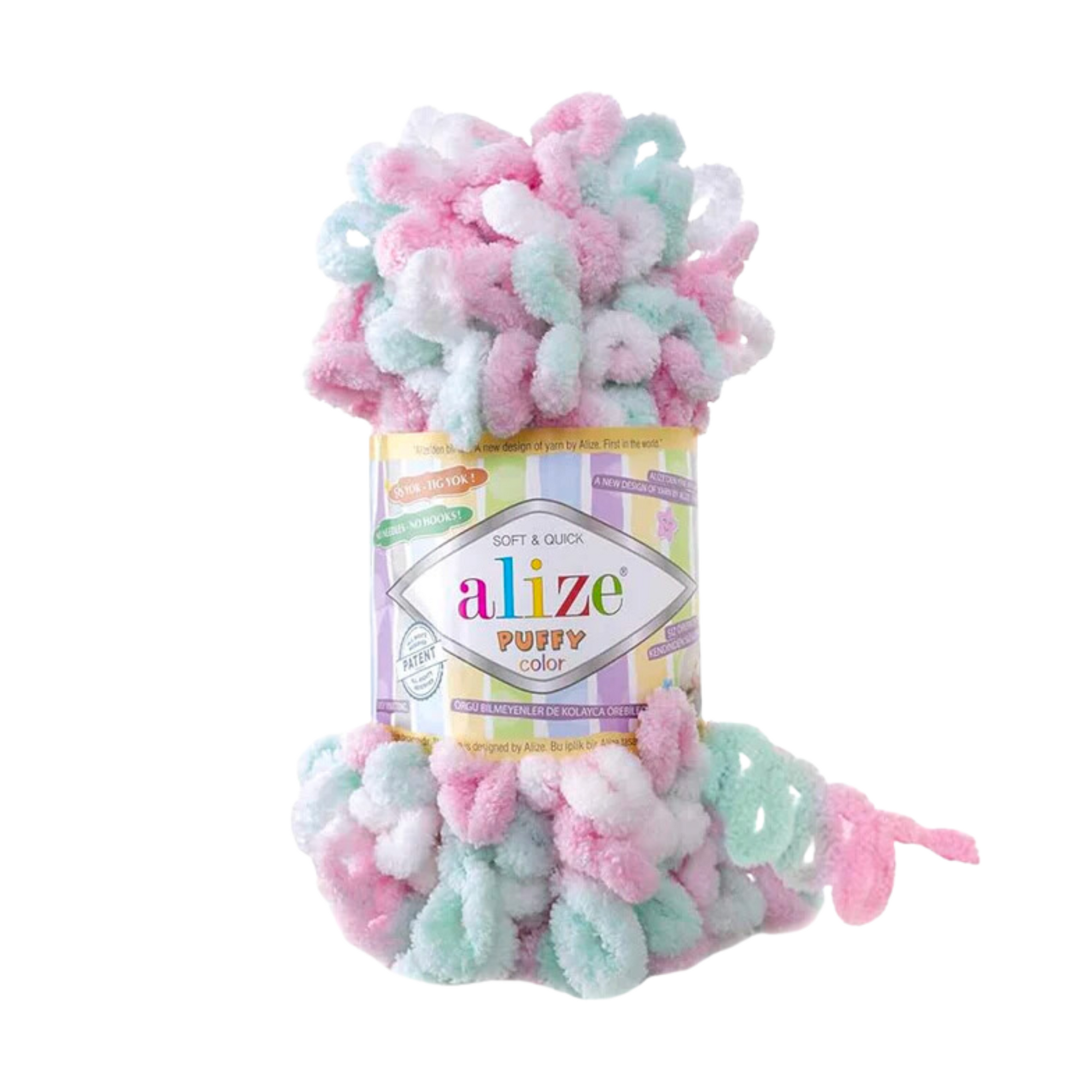 Alize Puffy Color Micro Poly Yarn 100g, Pink & Blue & White - 6377