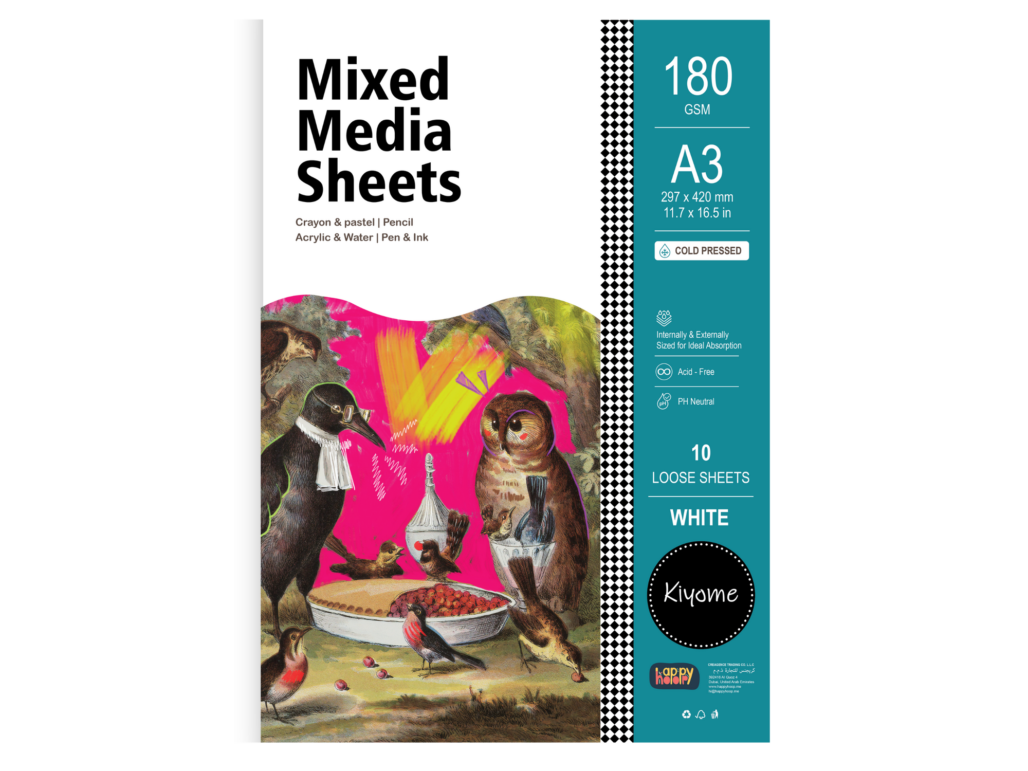 Kiyome Mixed Media Sheets | 180 GSM | A3 | 10 Sheets