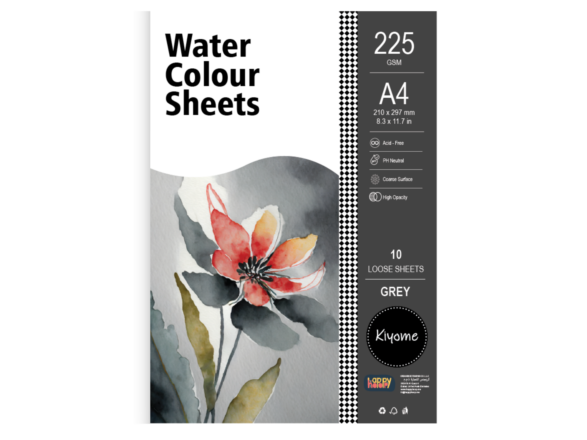 Kiyome Grey Toned Watercolor Sheets | 225 GSM | A5 | 20 Sheets