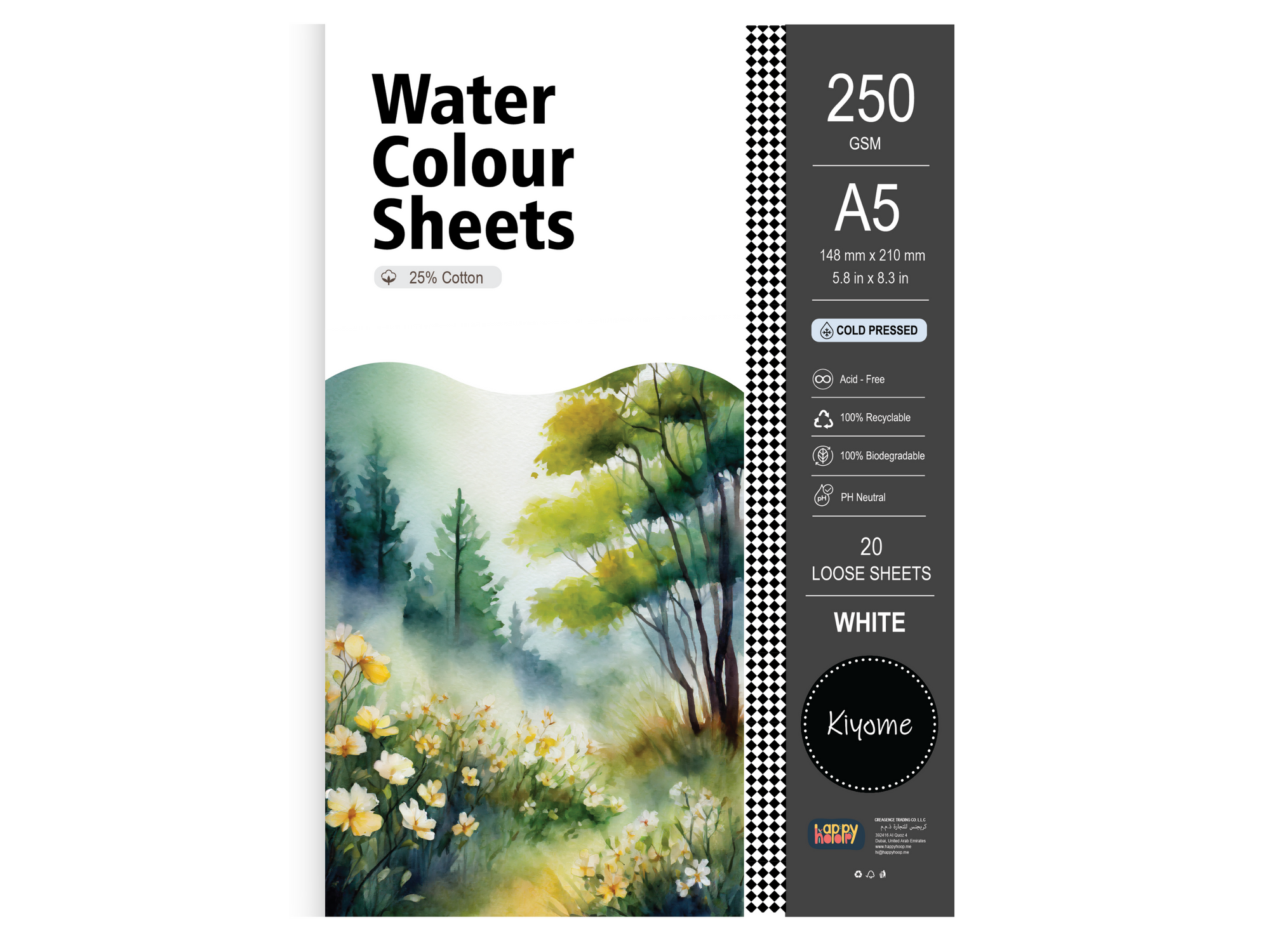 Kiyome 25% Cotton Watercolour Sheets | Cold Pressed | 250 GSM | A5 | 20 Sheets
