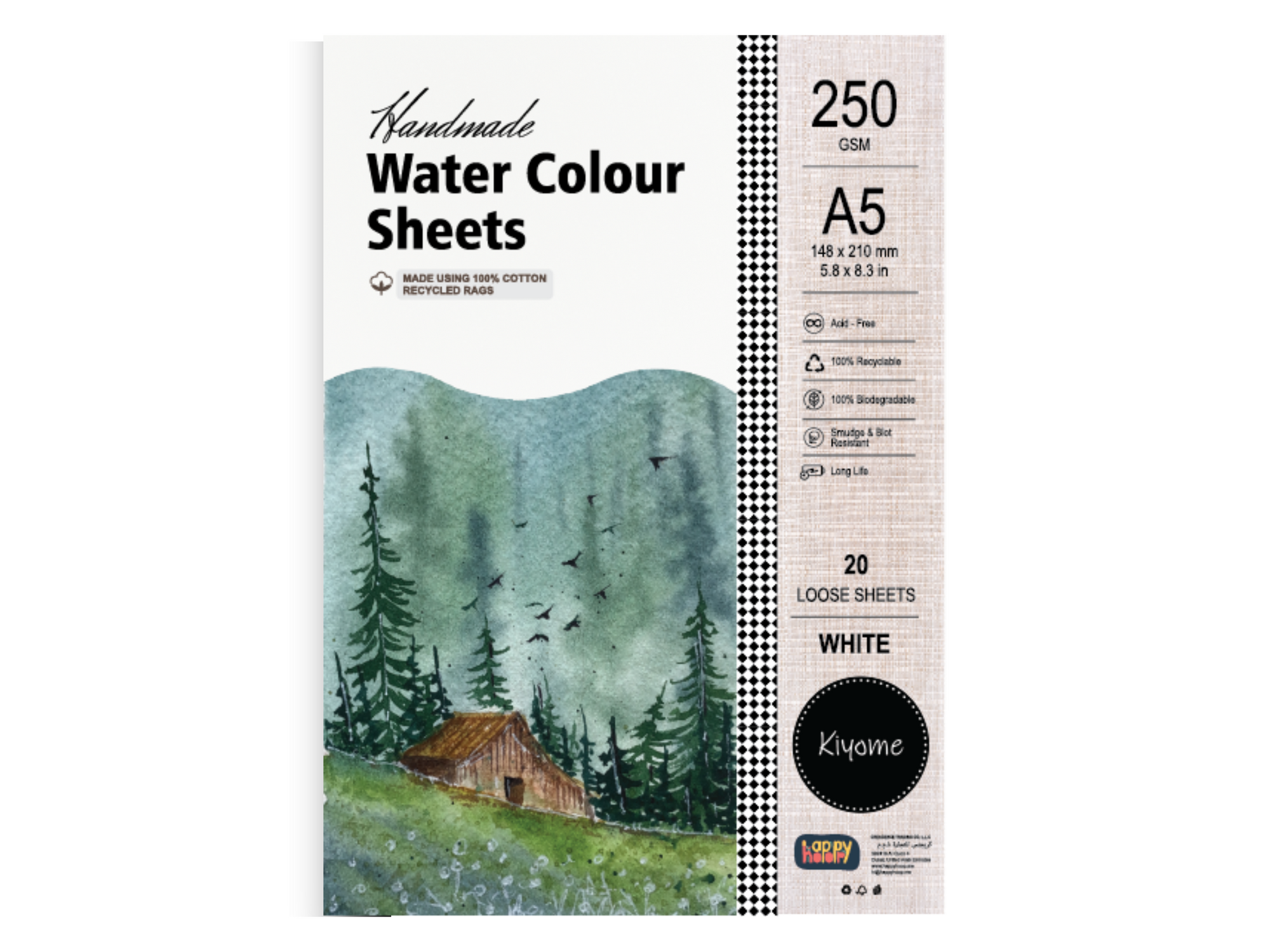 Kiyome Handmade Watercolour Loose Sheets | Cold Pressed | 250 GSM | A2 | 5 Sheets