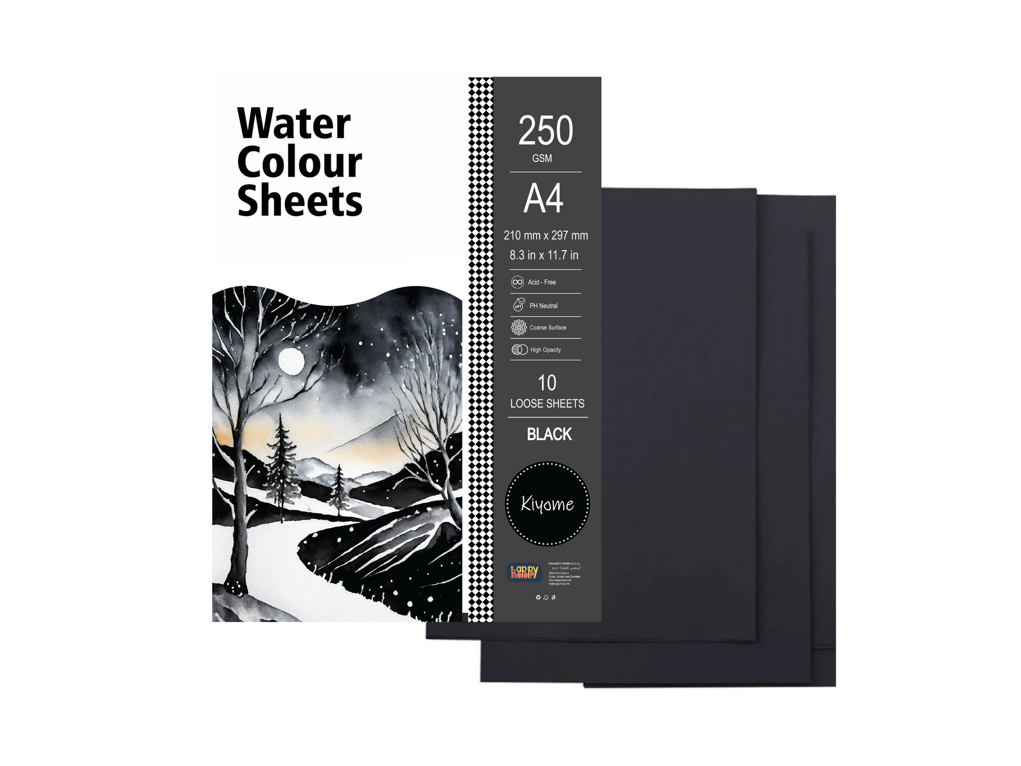 Kiyome Black Toned Watercolour Sheets | 250 GSM | A4 | 10 Sheets