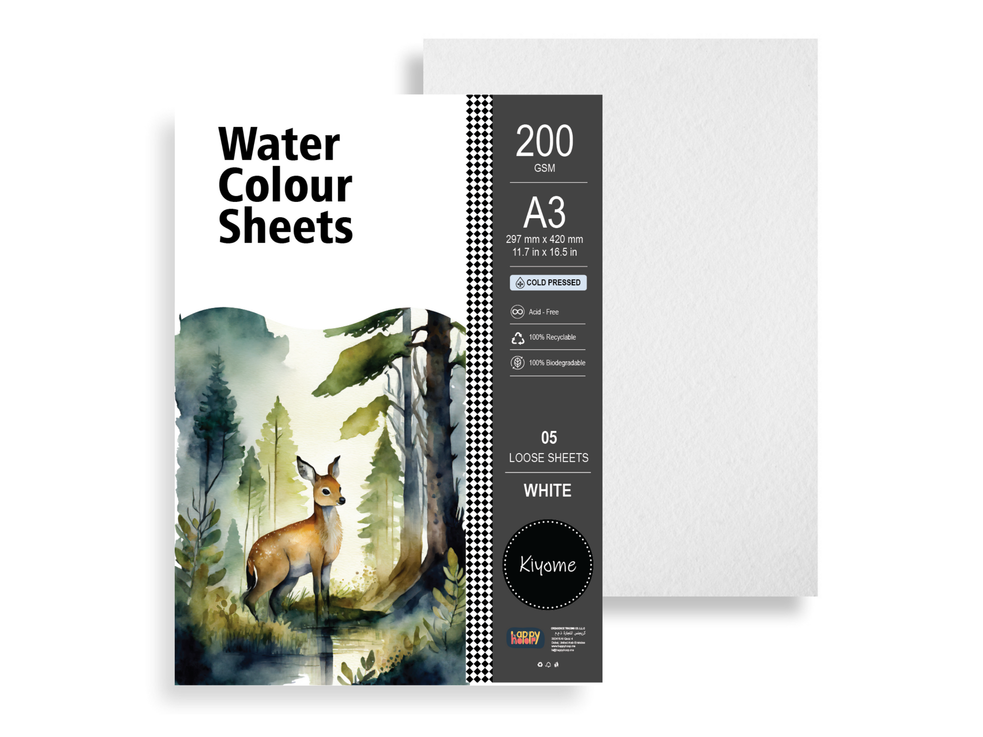 Kiyome Watercolour Sheets | 200 GSM | Cold Pressed | A3 | 5 Sheets