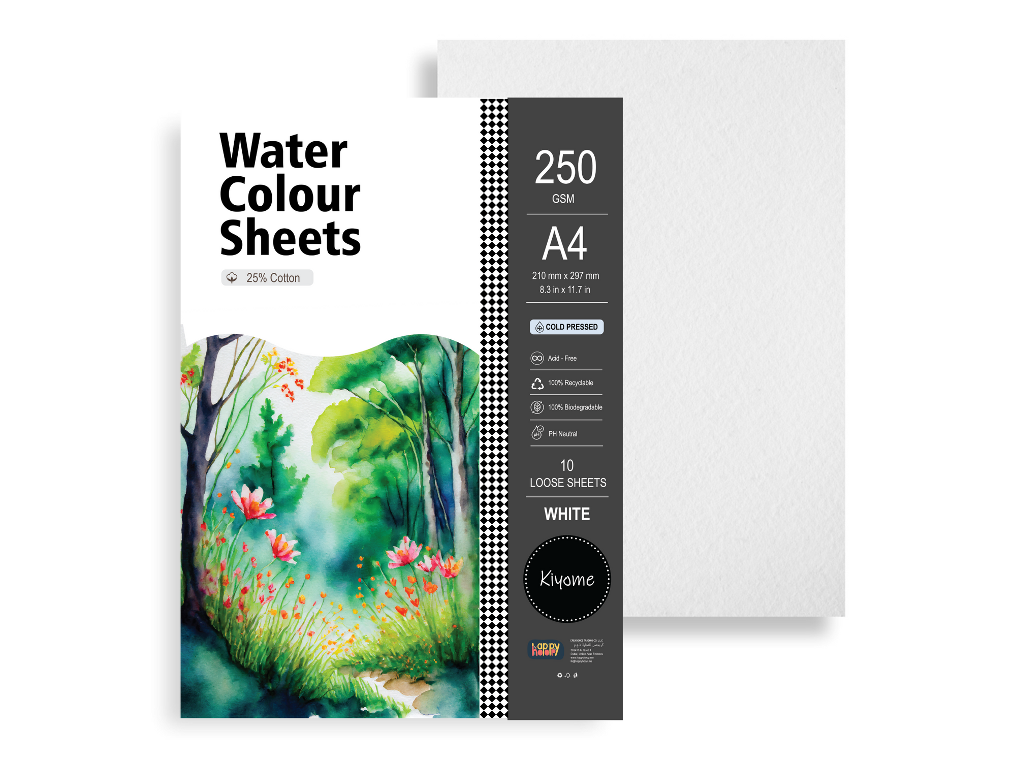 Kiyome 25% Cotton Watercolour Sheets | Cold Pressed | 250 GSM | A3 | 5 Sheets