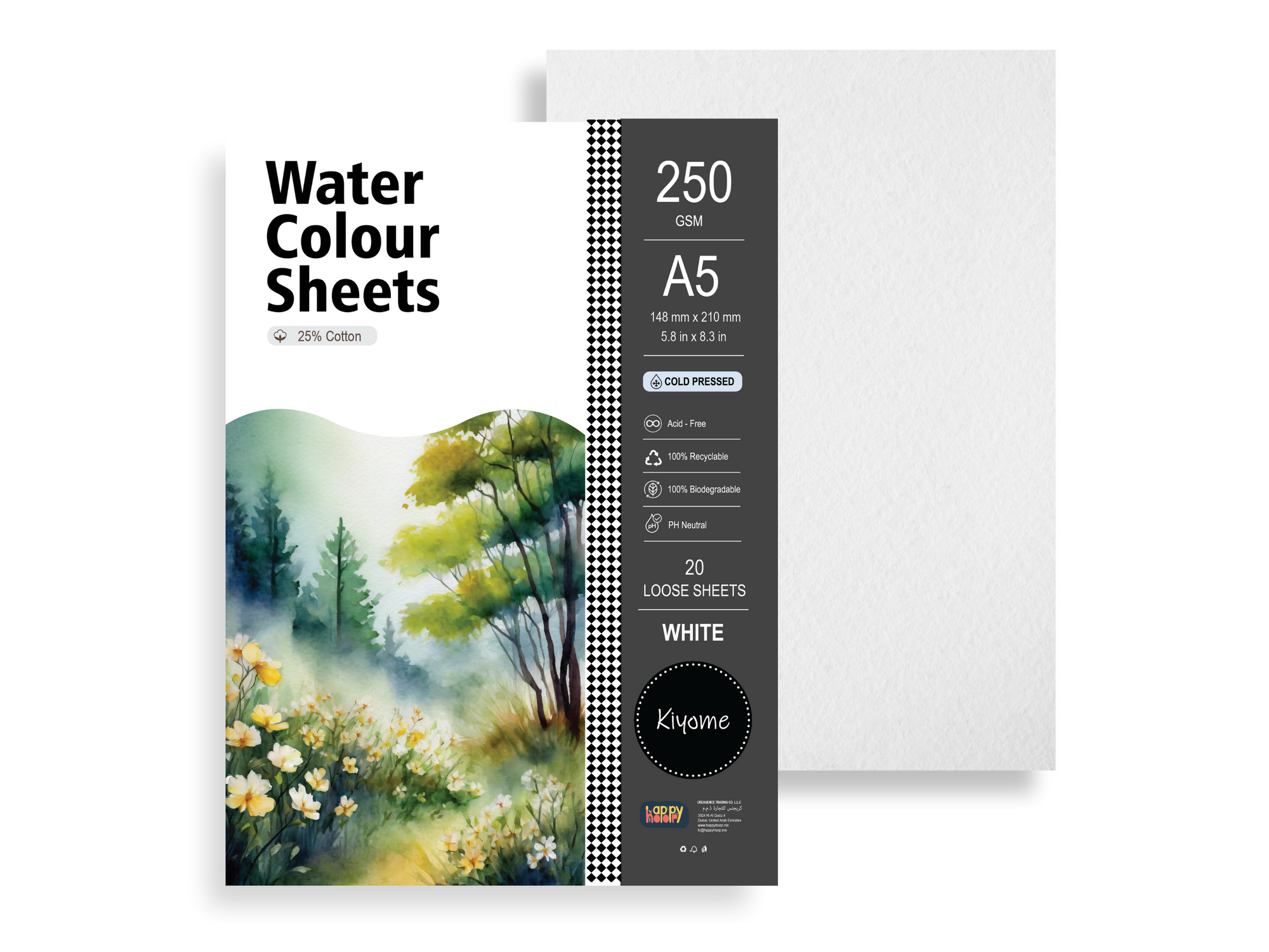 Kiyome 25% Cotton Watercolour Sheets | Cold Pressed | 250 GSM | A5 | 20 Sheets