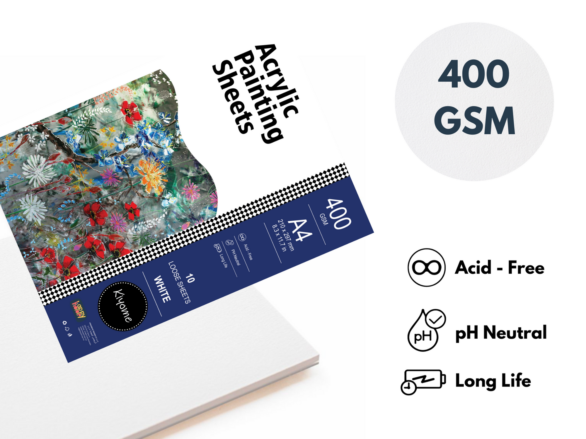 Kiyome Acrylic Sheets | 400 GSM | A4 | 10 Sheets