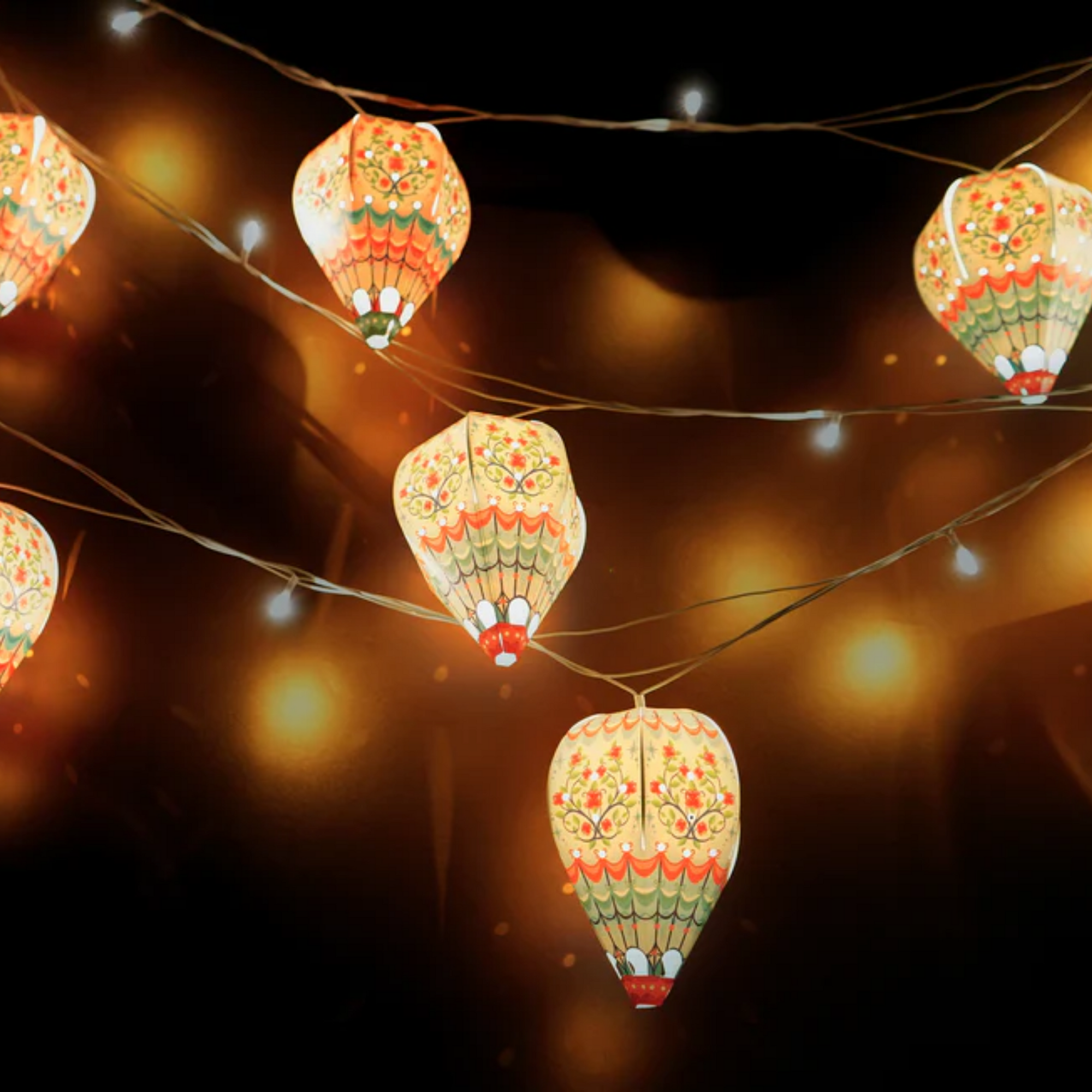 Set of 10 Mini Hot Air Balloon Lamp Shades with Fairy Lights