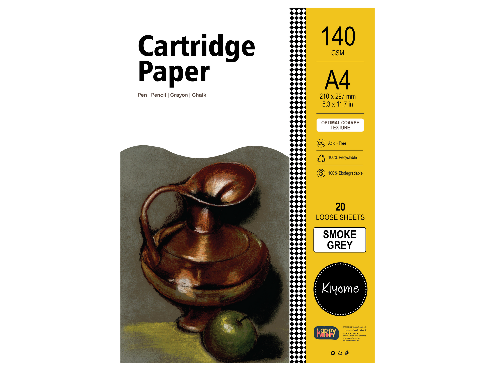 Kiyome Smoke Grey Cartridge Paper | 140 GSM | A4 | 20 Sheets