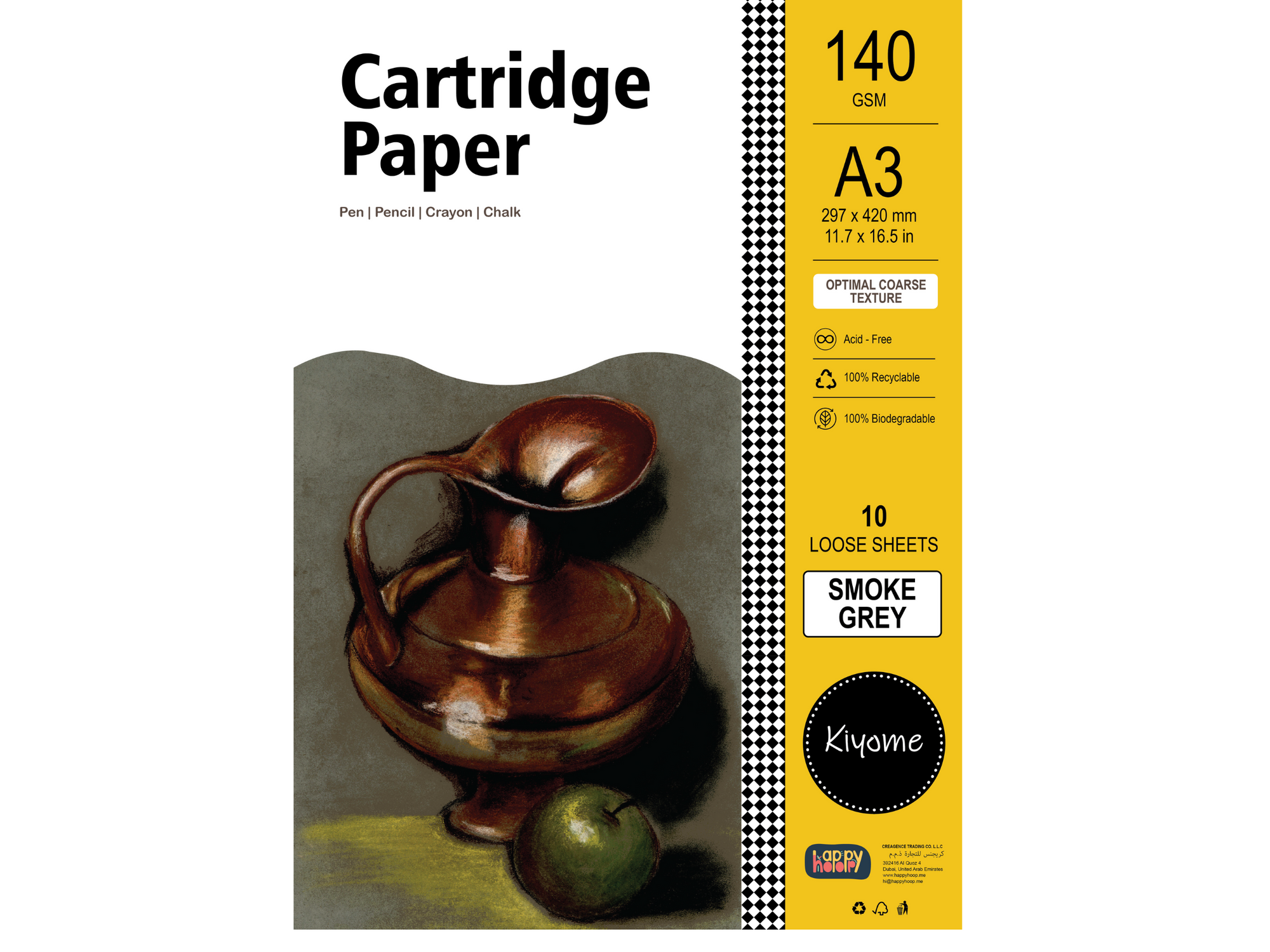 Kiyome Smoke Grey Cartridge Paper | 140 GSM | A3 | 10 Sheets