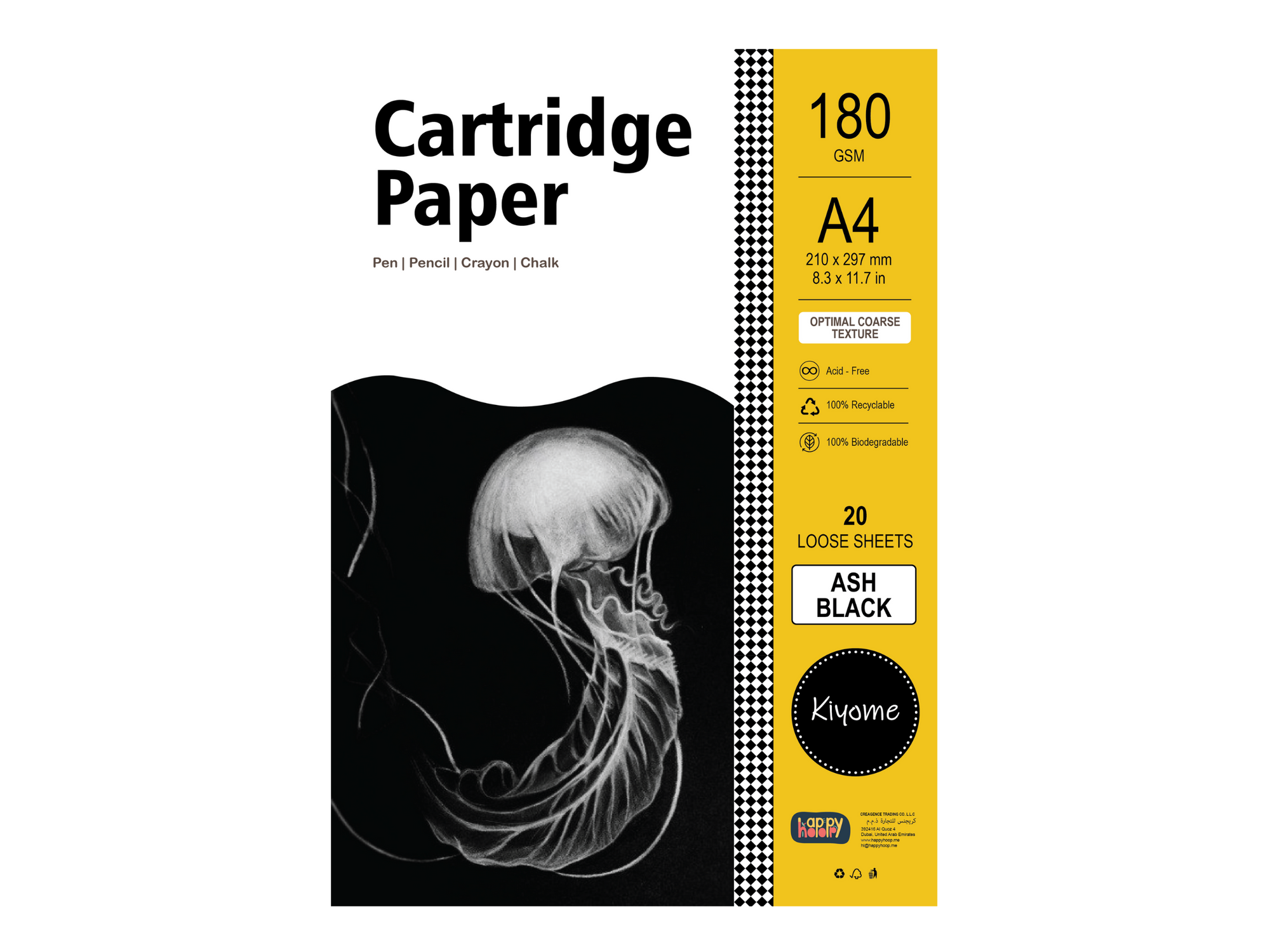 Kiyome Ash Black Cartridge Paper | 180 GSM | A4 | 20 Sheets