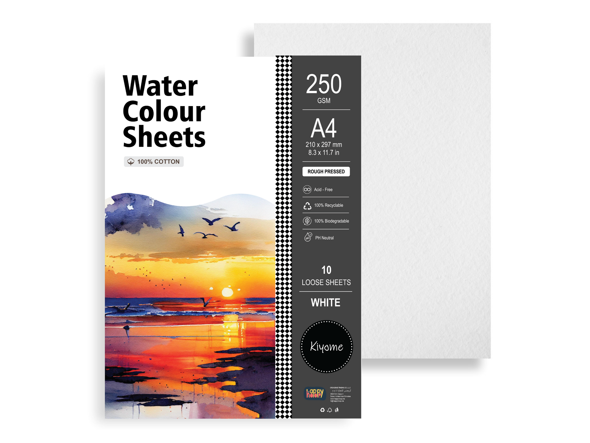 Kiyome 100% Cotton Watercolor Sheets | Rough Pressed | 250 GSM | A4 | 10 Sheets