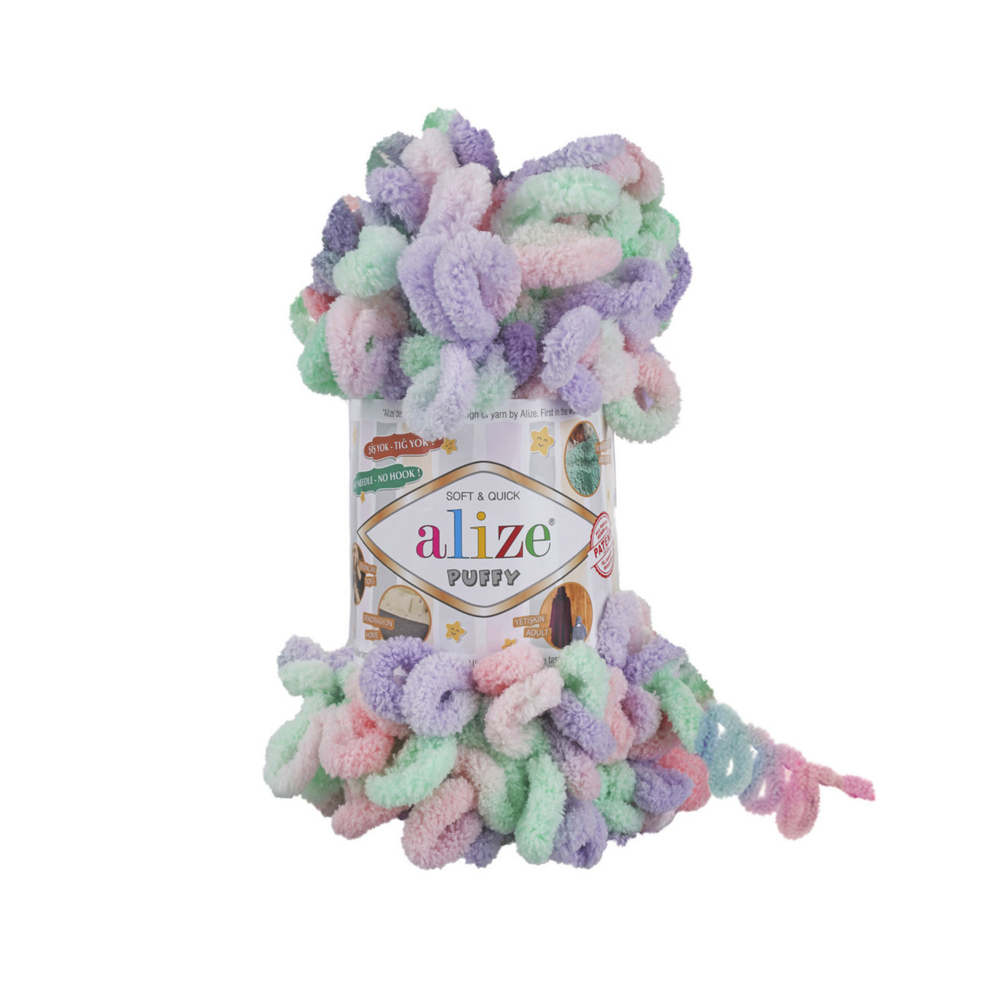 Alize Puffy Color Micro Poly Yarn 100g, Light Pink & Lilac & Green - 5938