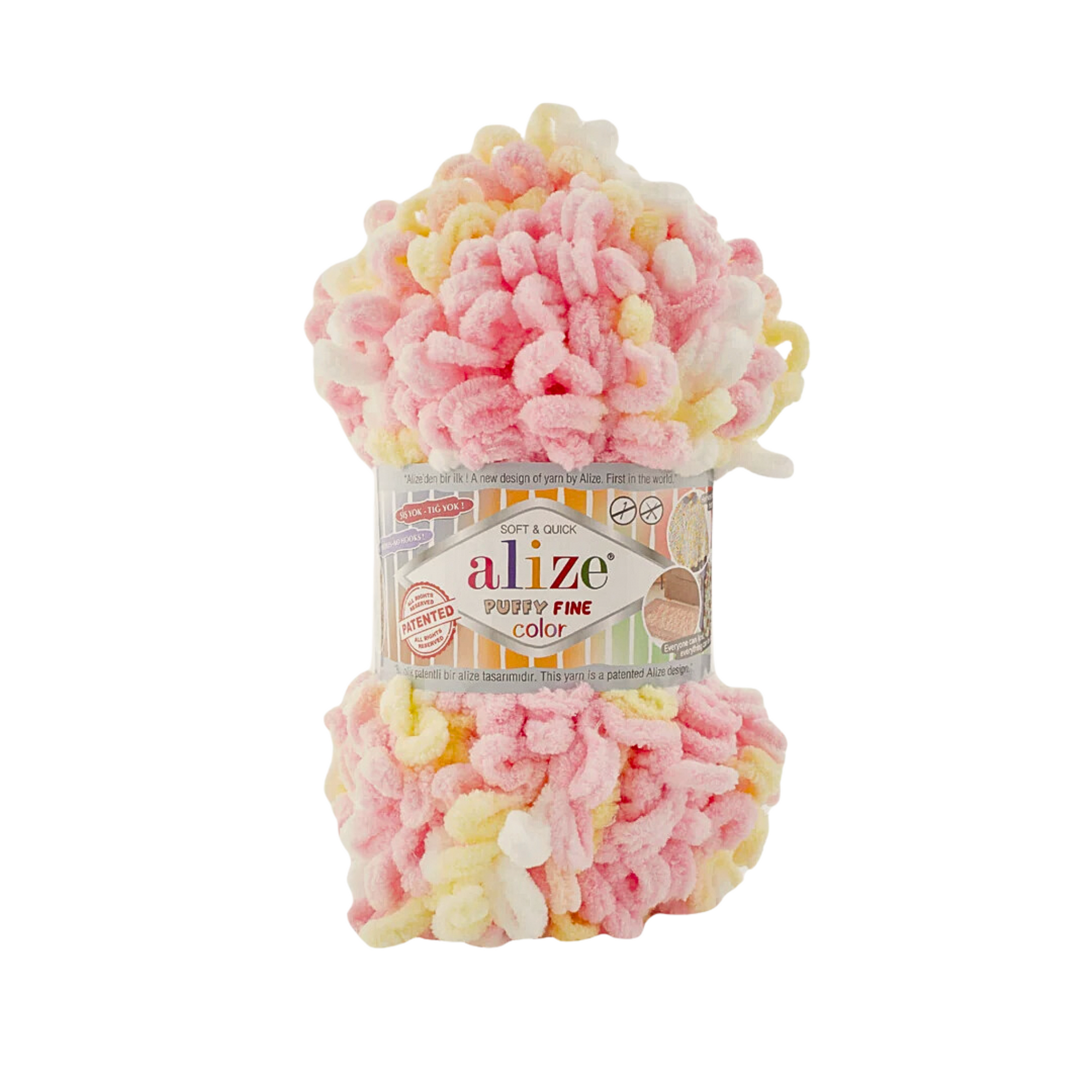 Alize Puffy Fine 100g, Baby Pink & Yellow & White - 6367