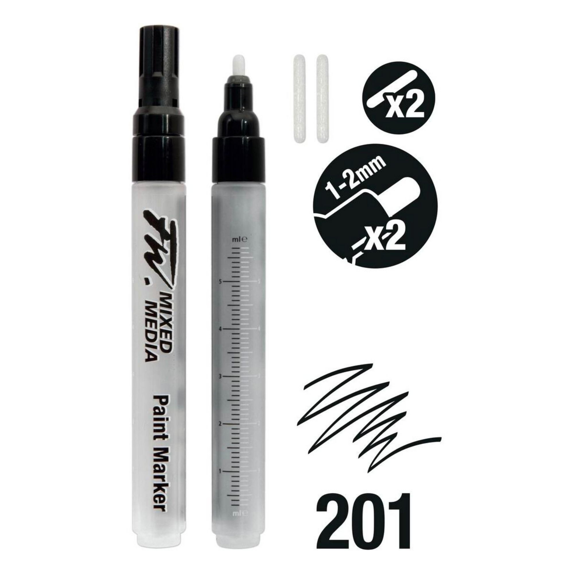 Daler-Rowney FW Medium Round Mixed Media Markers and Nibs 1-2mm 2 Pack