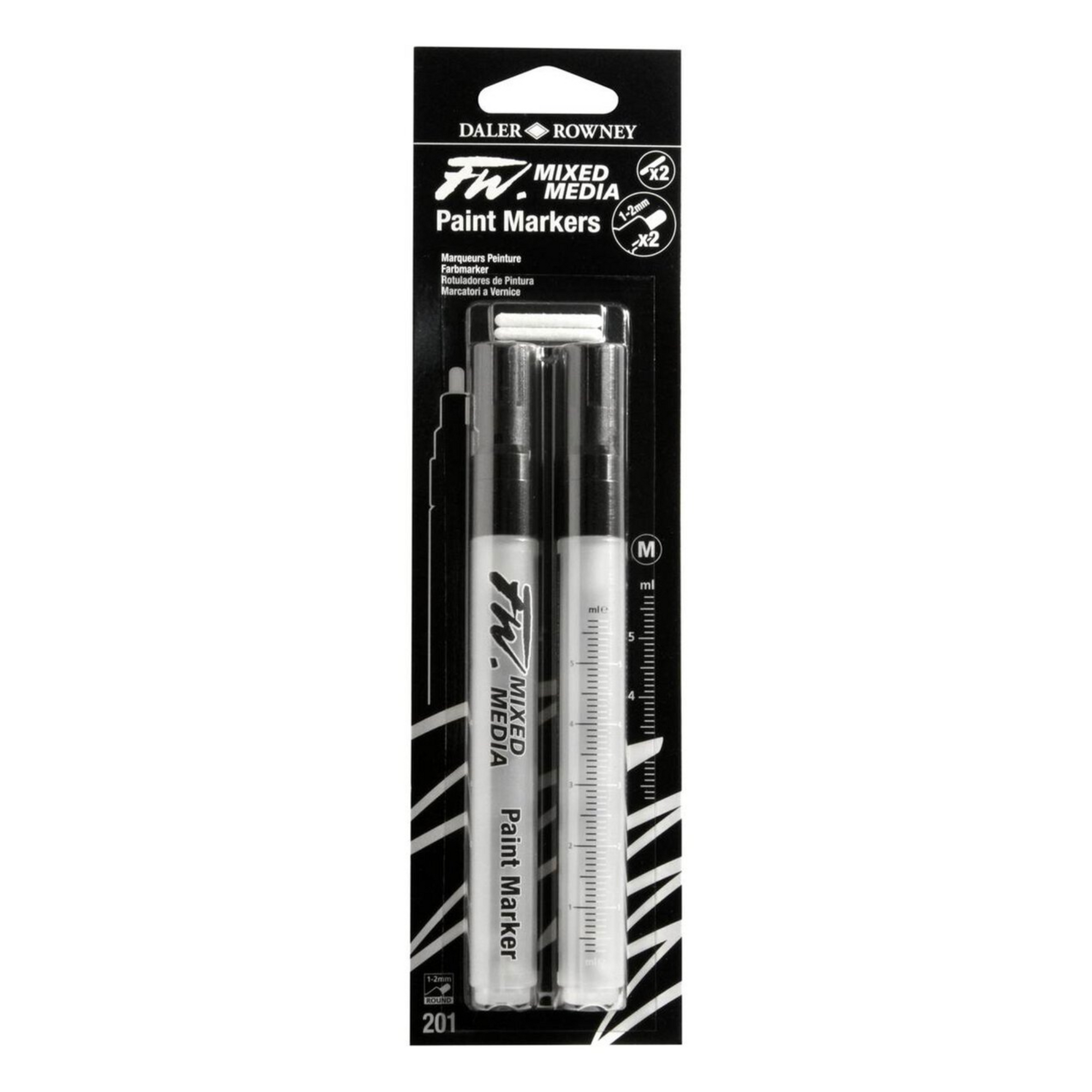 Daler-Rowney FW Medium Round Mixed Media Markers and Nibs 1-2mm 2 Pack