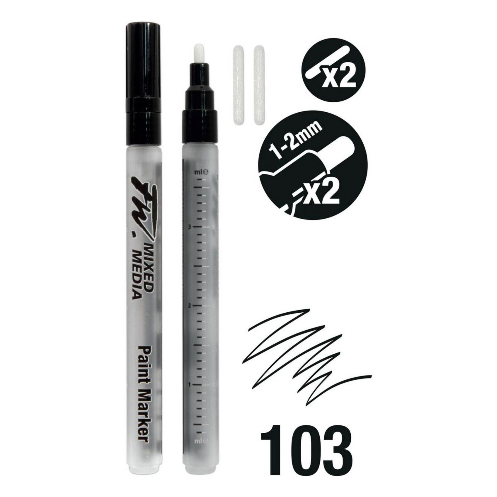 Daler-Rowney FW Small Round Mixed Media Markers and Nibs 1-2mm 2 Pack