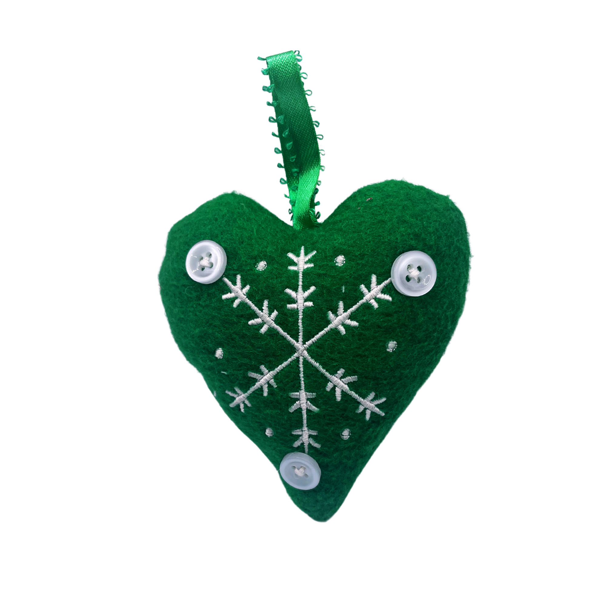 Kiyome Hanging Green Fabric Heart Decoration 9 x 8cm