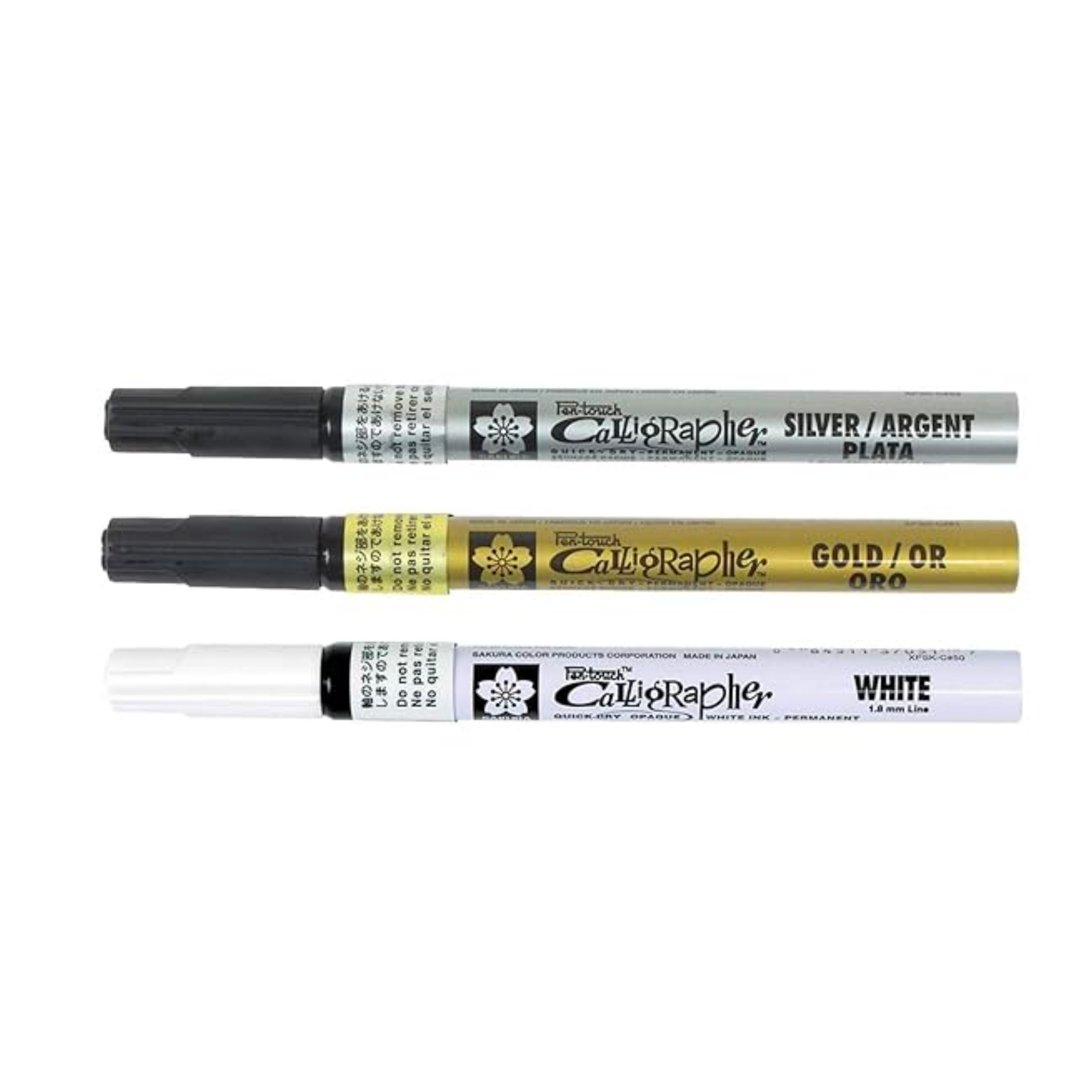 Sakura Pen Touch Fine Point Marker 3pc Set 0.7mm Permanent Paint Marker White, Gold & Silver, Metallic