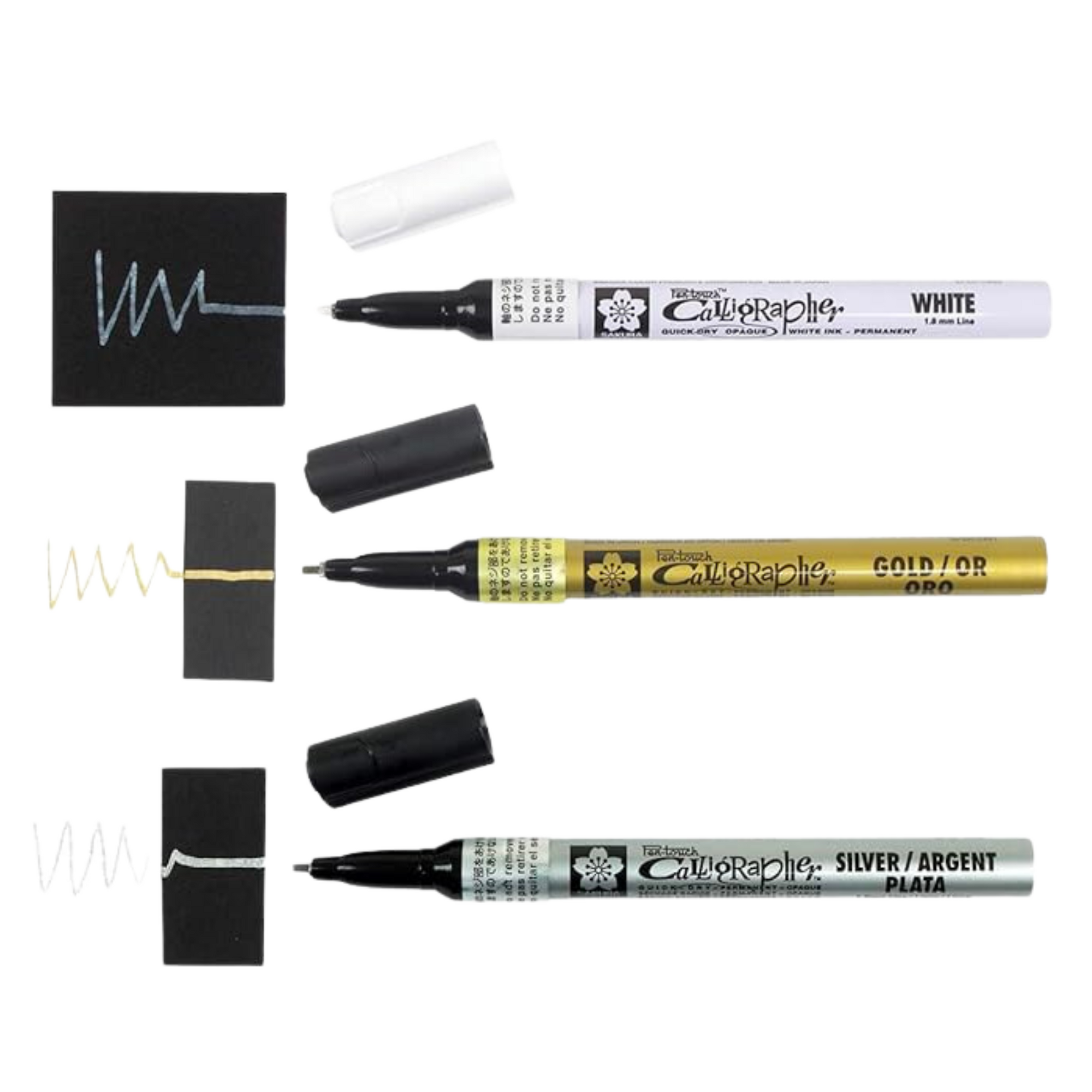 Sakura Pen Touch Fine Point Marker 3pc Set 0.7mm Permanent Paint Marker White, Gold & Silver, Metallic