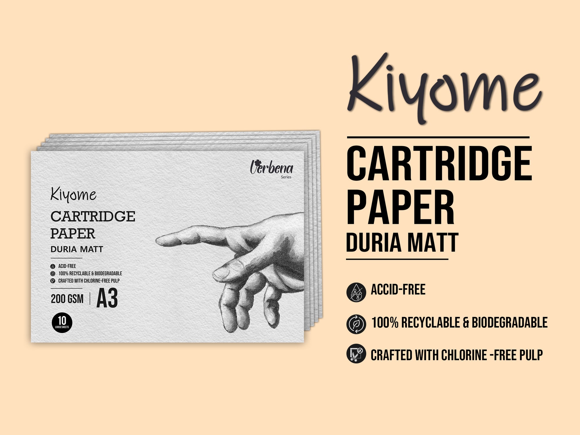 Kiyome Cartridge Paper | 200 GSM | A3 | 10 Sheets