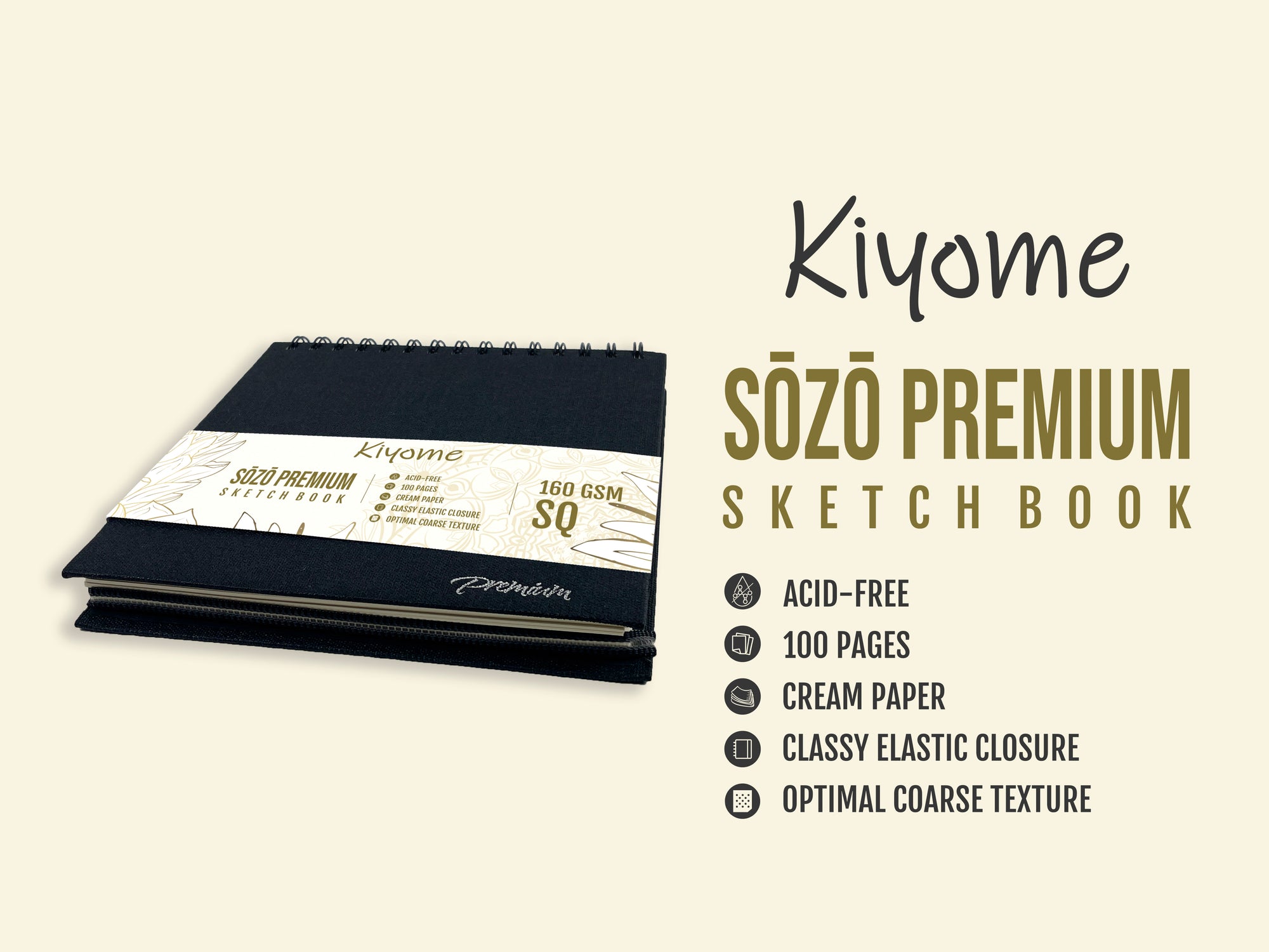 Kiyome SOZO Premium Sketchbook | 160 GSM |  5.5X8.5 Inches | Wire-O Bound | 100 Sheets