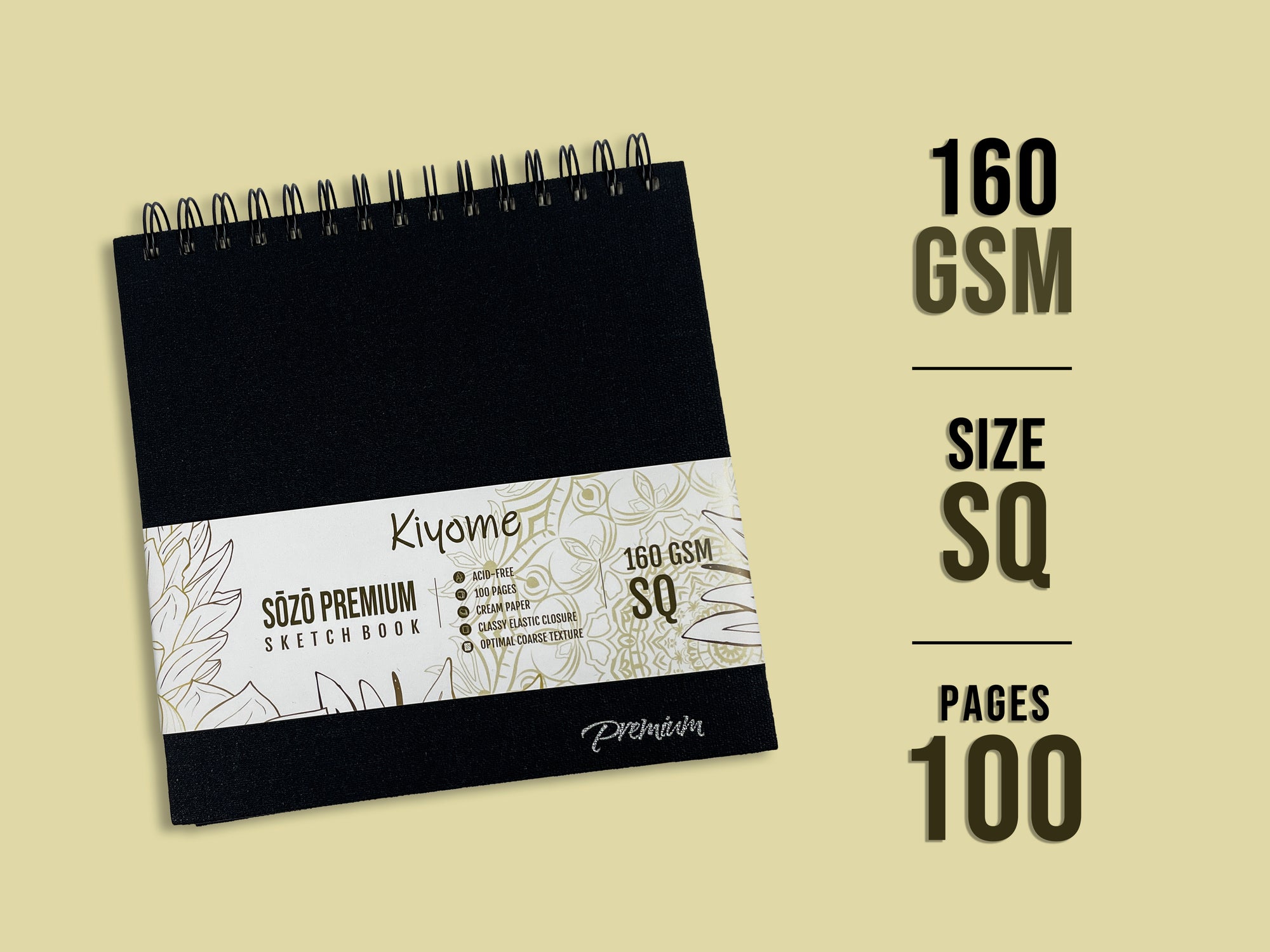 Kiyome SOZO Premium Sketchbook | 160 GSM |  5.5X8.5 Inches | Wire-O Bound | 100 Sheets