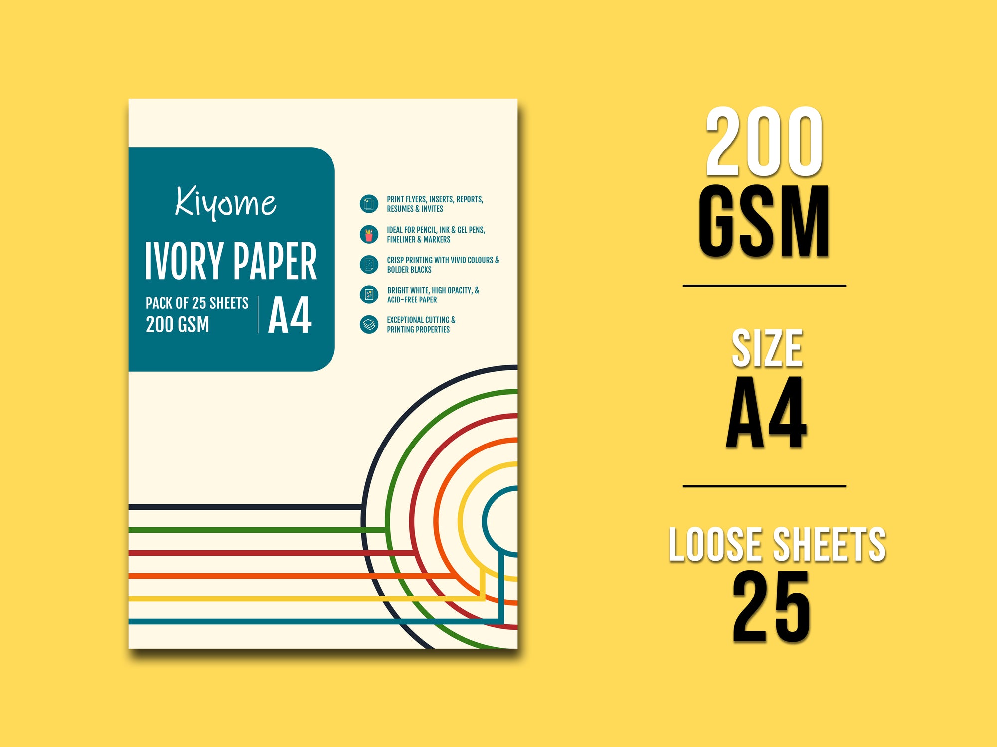 Kiyome Ivory Paper Sheets | 250 GSM | A4 | 25 Sheets