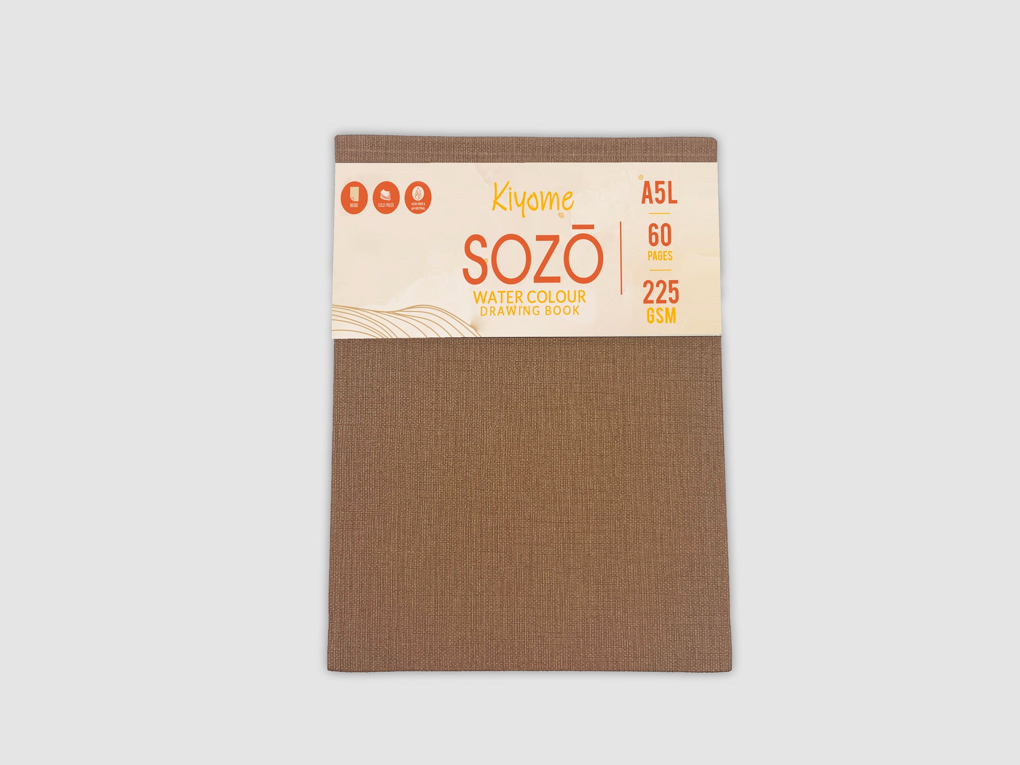 Kiyome SOZO Beige Toned Sketchbook | Canvas Textured Cover | 225 GSM | A5 | 60 Pages | 60 Sheets