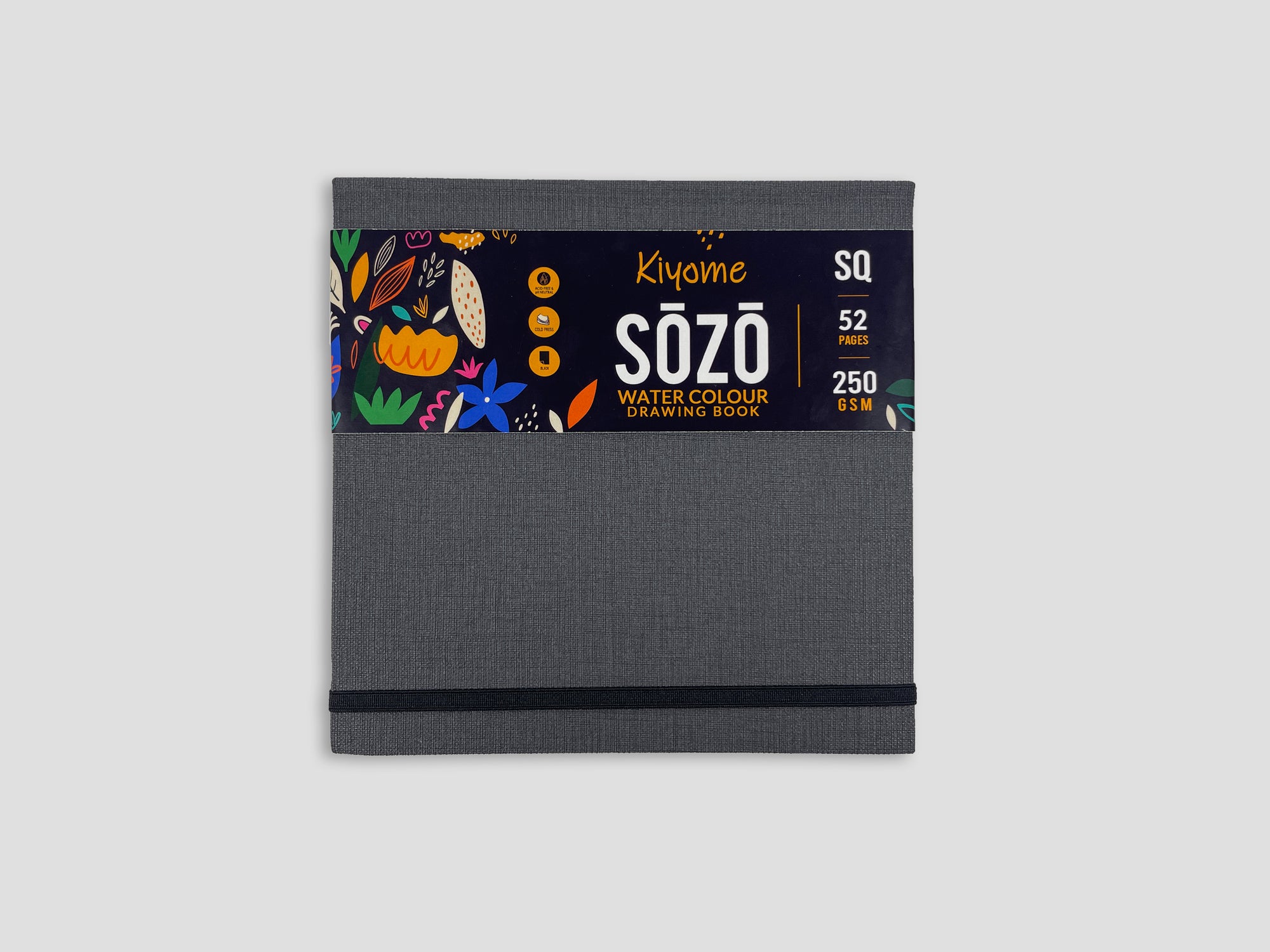 Kiyome SOZO Black Toned Sketchbook | Canvas Textured Cover | 250 GSM | Square | 52 Sheets