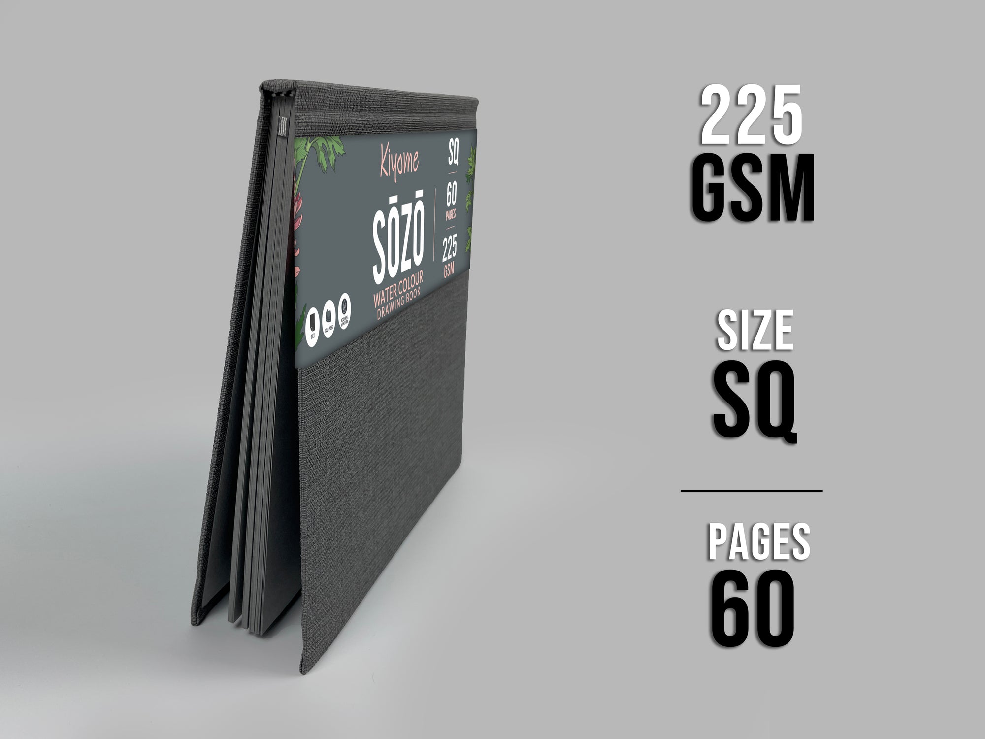 Kiyome SOZO Grey Toned Sketchbook | Canvas Textured Cover | 225 GSM | Square | 60 Pages