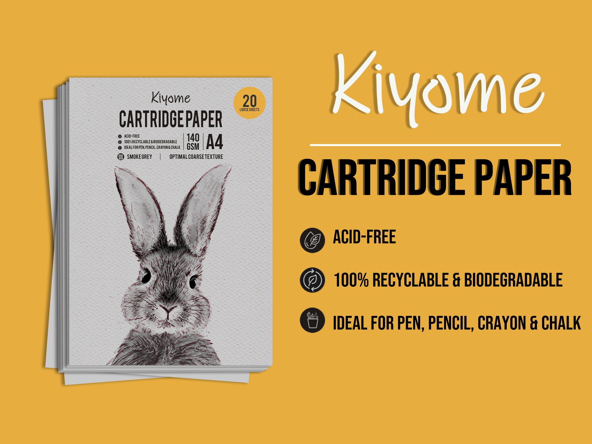 Kiyome Smoke Grey Cartridge Paper | 140 GSM | A4 | 20 Sheets