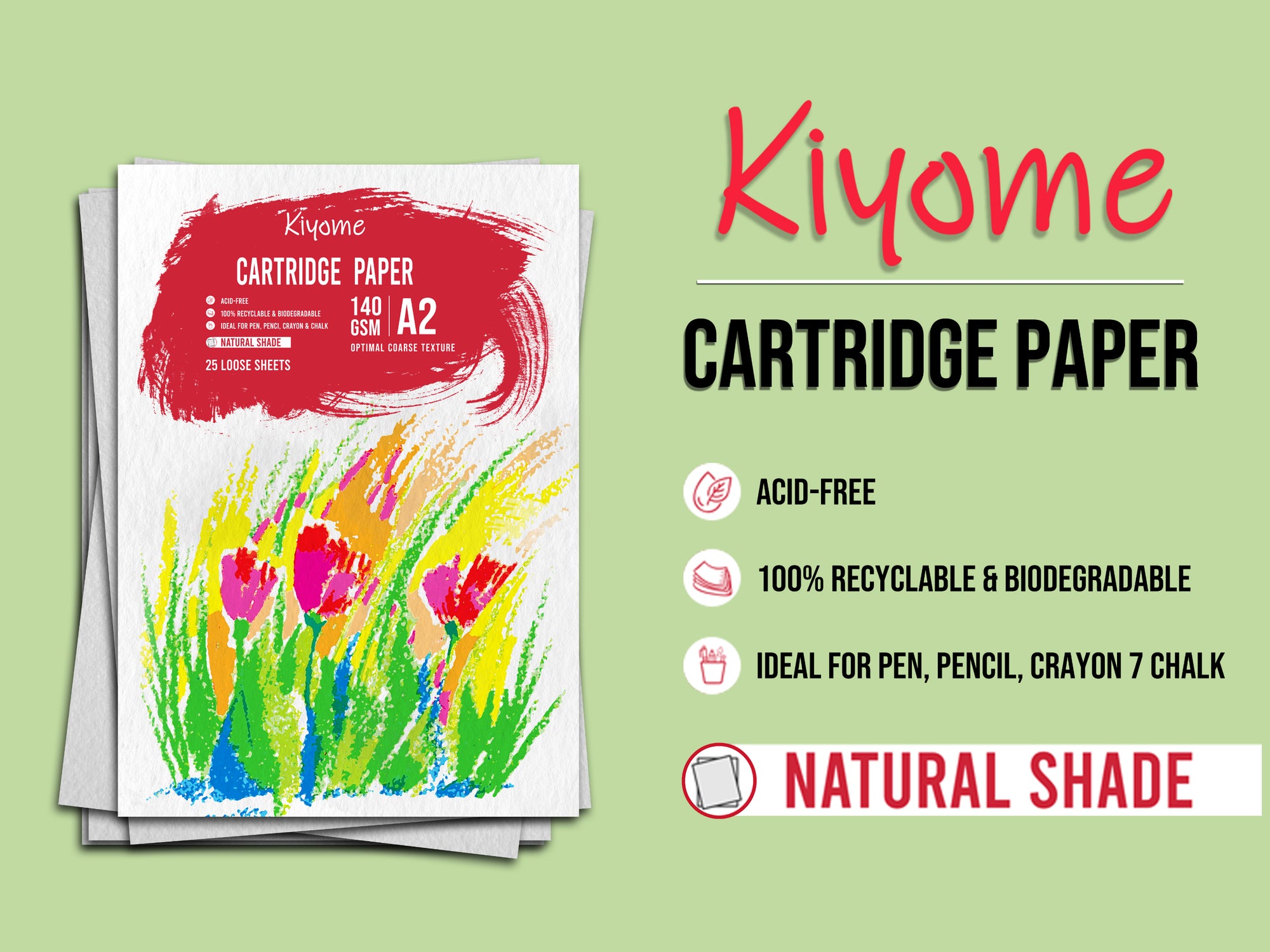 Kiyome Cartridge Paper | 140 GSM | A2 | Optimal Coarse | 25 Sheets