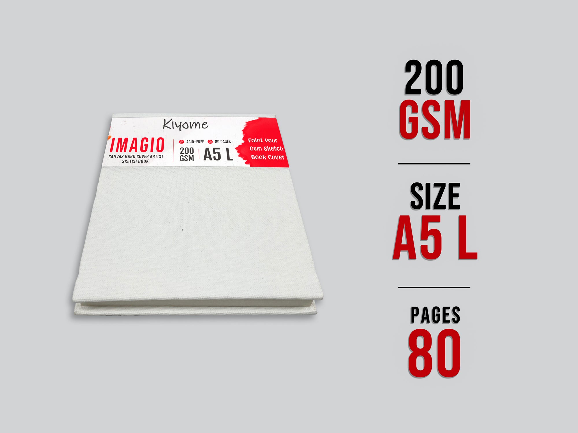 Kiyome Imagio Sketchbook | 200 GSM | A5L | Canvas Cover | 80 Sheets
