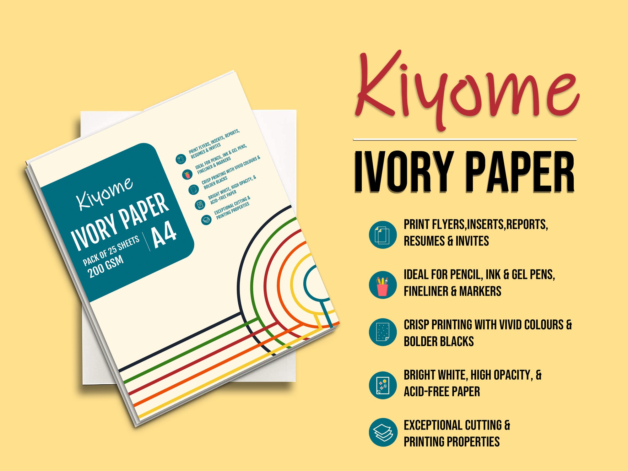 Kiyome Ivory Paper Sheets | 250 GSM | A4 | 25 Sheets