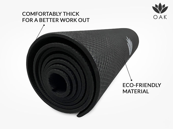 Oak Eco Friendly TPE Yoga Mat | Mandala Design | 72" x 24"| 6 mm | Non Slip | Rhombus Pattern | BLACK