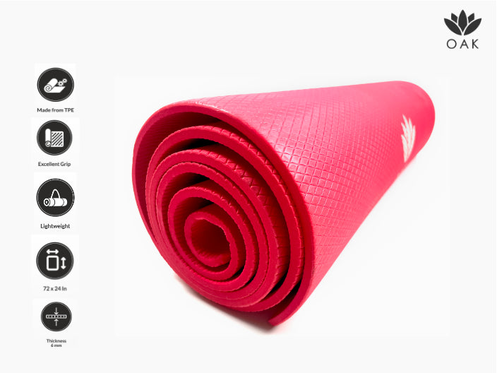 Oak Eco Friendly TPE Yoga Mat | Just Breathe Design | 72" x 24" | 6 mm | Non Slip | Red