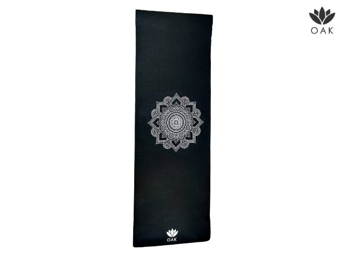 Oak Eco Friendly TPE Yoga Mat | Mandala Design | 72" x 24" | 6 mm | Non Slip | Octa Pattern | BLACK